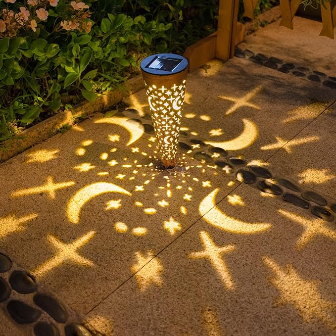 Go2garden Solar Lights Outdoor Decorative Stake Lights Waterproof with Moon Star for Patio Pathway Backyard Outside Decorations Lawn OrnamentsGarden Gifts (Copper 6pack)
