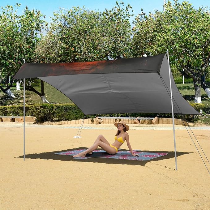 ALAZA Wild Wolf Howling Moon Beach Tent Sun Shelter UPF50+ Protection Beach Shade Canopy w/ 4 Sandbags for Outdoor Camping Fishing Backyard Fun Picnic 10x9 ft
