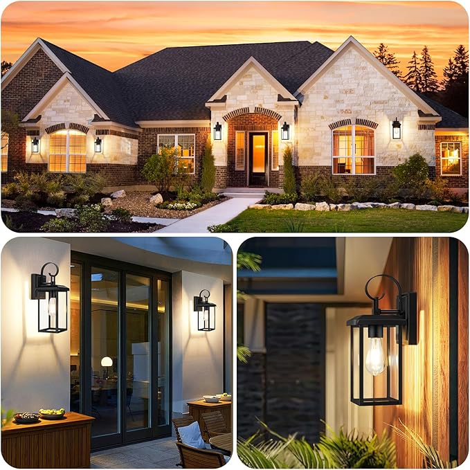 BesLowe 2-Pack Outdoor Wall Light Fixtures 15 Exterior Lighting Fixtures Wall Mount Waterproof Porch Lights Outdoor Wall Sconces Lanterns Modern Outside Lights for House Front Door Garage Black
