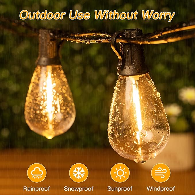 Ollny S11 Outdoor String Lights with Remote 30 FT 3 Modes Dimmable Timers Waterproof Connectable Patio Lights 15+1 LED Spare Bulb Dusk to Dawn Hanging Light for Indoor Porch Balcony Cafe