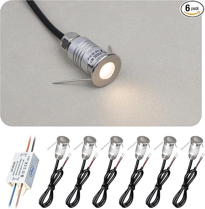 201 Mini Underground Lamp 1W DC12V IP67 Low-Voltage Recessed Type Stainless Steel 304 Cover Suitable for Outdoor Grounds Decks Squares Parks Courtyards (3000K 6P-B)