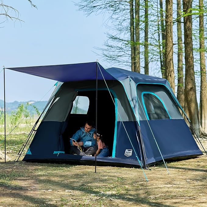 TIMBER RIDGE 5-6 Person Blackout Camping Tent 60s Easy Setup Instant Cabin Tent for Family with Rainfly Water-Resistant 9' x 9' x 72 for Outdoor Adventures Gatherings