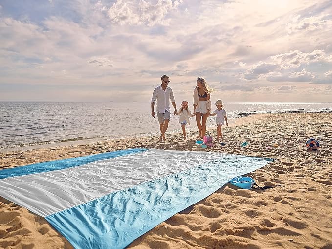 WEKAPO Beach Blanket Sandproof Waterproof Extra Large Beach Mat Oversized &amp Compact Sand Free Quick Drying Beach Essentials for Vacation Cruise Picnic &amp Camping with Stakes