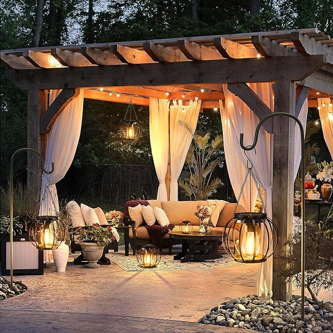KOOPER Solar Lanterns Outdoor Waterproof Upgraded Metal Hanging Solar Lights Outdoor Lanterns Brighter Auto On/Off Outdoor Hanging Lantern for Yard Patio Pathway Porch Garden Decor 2 Pack