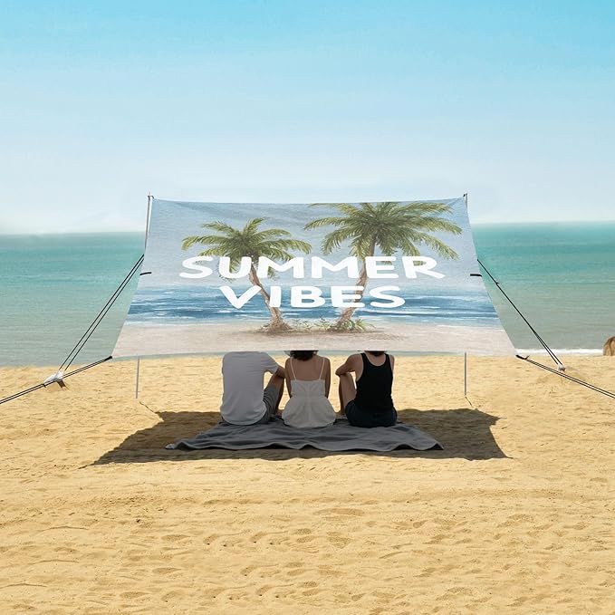 Bolaz Beach Canopy Tent Sun Shade9'×10.5' Large Family Beach Shade UPF50+- Outdoor Shade for Camping Trips FishingWatercolor Beach Summer Vibes2