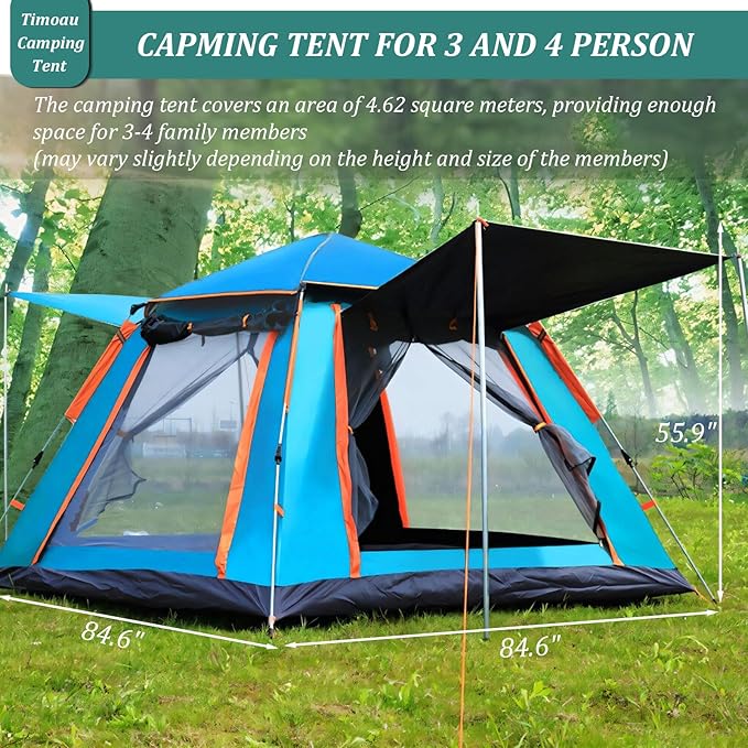 4 Person Camping Tent Waterproof Windproof Tent with Rain Fly and Carrying Bag Easy Set Up Automatic Family Travel Tent Lightweight Outdoor Tent for Backpacking Hiking