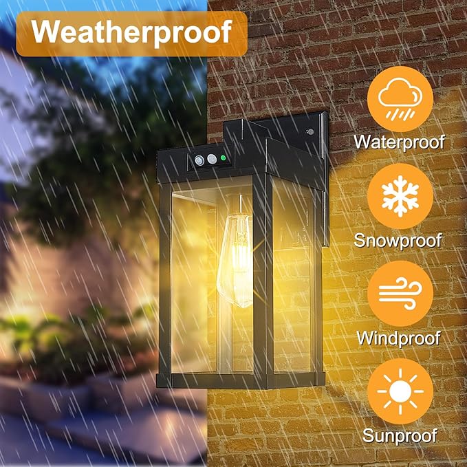 2 Pack Solar Wall Lights Outdoor Waterproof with 3 Lighting Modes &amp Motion Sensor Dusk to Dawn Exterior Porch Light fixtures Solar Wall Lantern Fixture for Garage Porch Yard Front Door