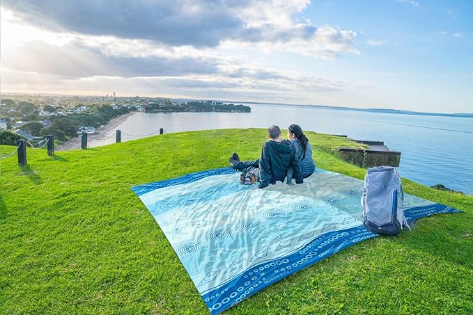 WEKAPO Beach Blanket Waterproof Sandproof Oversized Extra Large Sand Free Beach Mat with Stakes Storage Bag - Essentials for Outdoor Beach Picnic (Bohemian Starfish 8 X 7 FT (1~4 Person))
