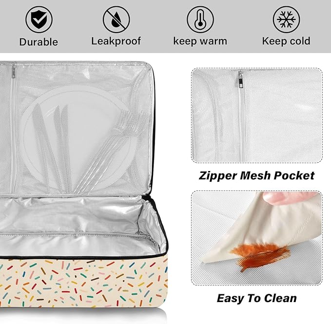 Casserole Carrier Colorful Thin Lines PatternInsulated Casserole Carrier for Hot or Cold Food Thermal Lunch Tote for Potluck Parties Picnic Beach Fits 9 x 13 Inches Baking Dish