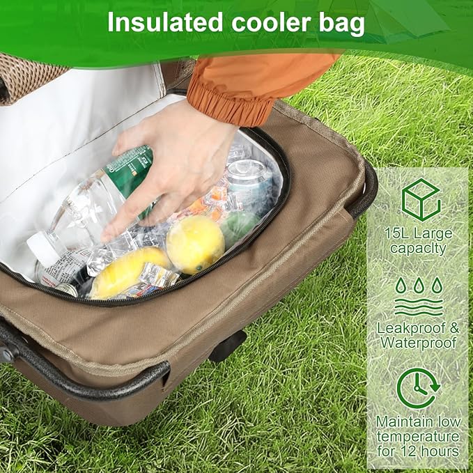 cdar Fishing Chair Folding Ice Camping Chair Outdoor Folding Chair with Cooler Bag and Cup Holder Director Chair for Fishing Lawn Patio Garden 1 Set