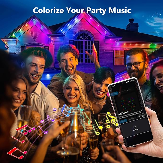 ASLONG Permanent Outdoor Lights with App &amp Remote 100ft Smart Eaves Lights with RGBW LEDs Endless Light Colors Daily and Accent Lighting IP67 Waterproof for Halloween Christmas Holiday Part