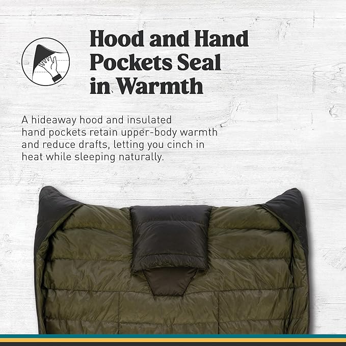 Sierra Designs Cloud Quilt 20 Degree Down Backpacking Quilt Ultralight 800 Fill Power DriDown with Hideaway Hood Insulated Hand Pockets Regular