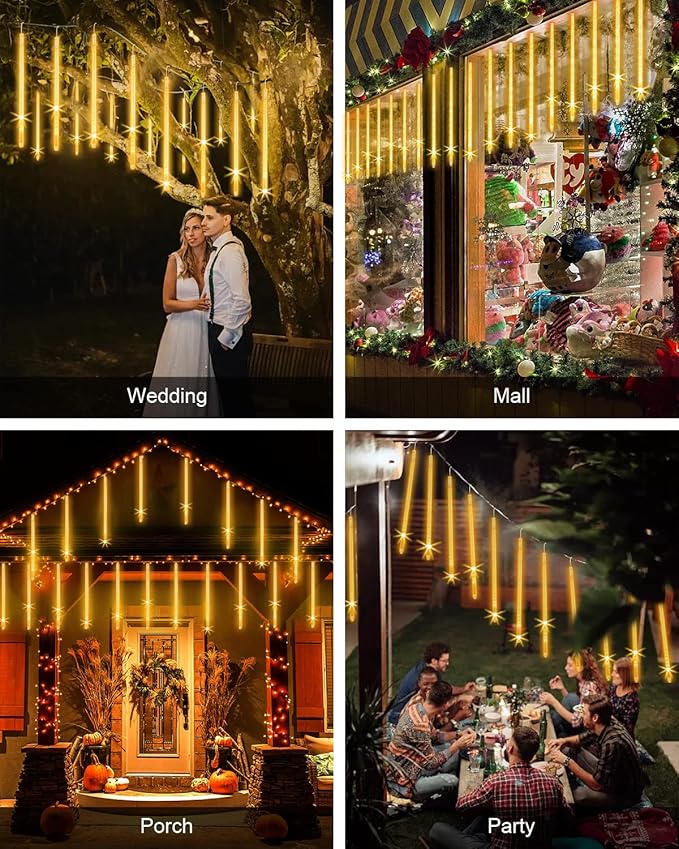 Meteor Shower Lights Outdoor Easter Lights UL Certified 20 Inch 20 Tubes 1080 LED Falling Rain Drop Lamp Snowfall Icicle Cascading String Lights for Xmas Holiday Tree Garden Decor Warm White