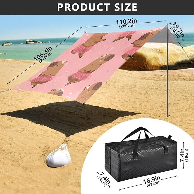 Capybara Pattern Camping Sun Shelter Beach Tent Portable Beach Sun Shade Outdoor Canopy for Camping Trips Fishing Picnic