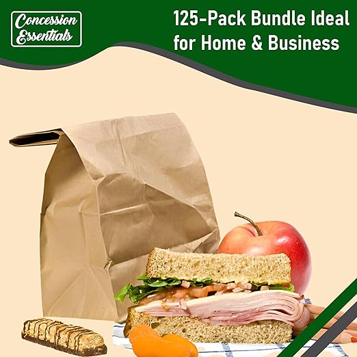 Concession Essentials Paper Grocery Bags 12x7x17 inches 57lb Kraft Brown 125 Count