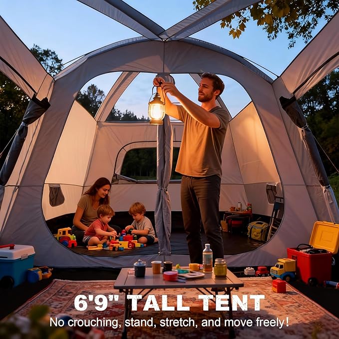 4-6 Person Camping Tent Large Family Cabin Tents with Porch &amp Rainfly Double Layer Waterproof Glamping Tent with 2 Rooms 2 Doors Portable Big Tents for Outdoor Camping Hiking Party