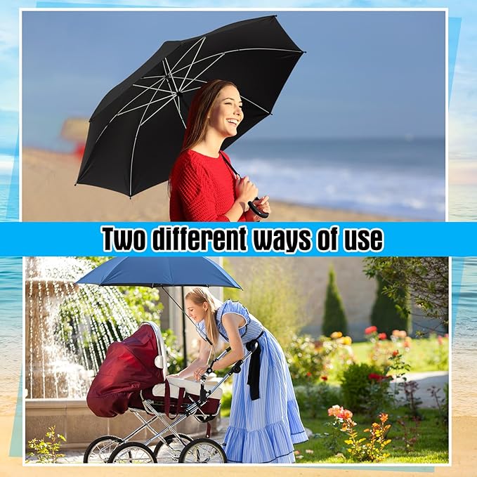 Talltalk 2 Pcs Beach Umbrella with Universal Clamp Adjustable Beach Shade UV Protection Chair Portable Outdoor Umbrella for Camping Patio Chairs Golf Carts
