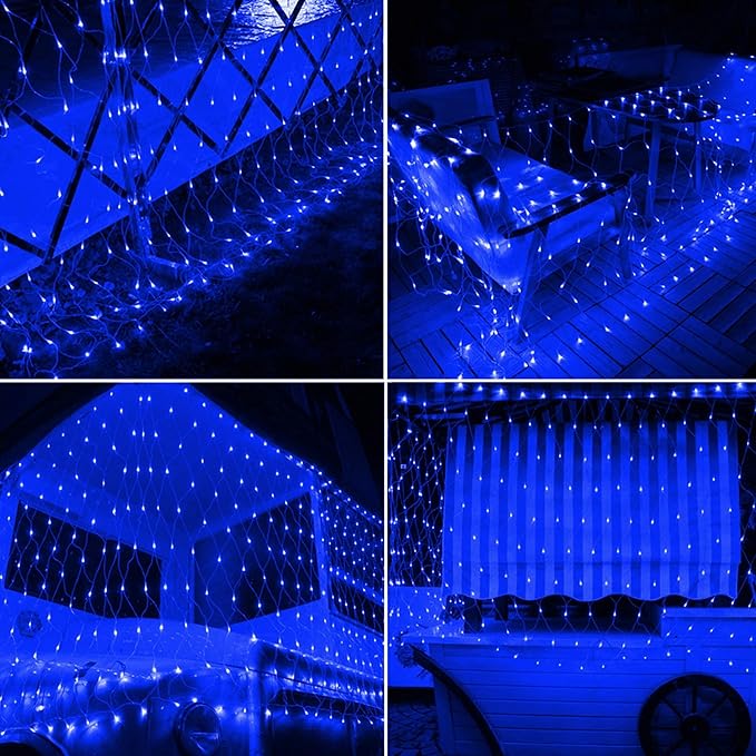 Joomer Christmas Net Lights - 12FT x 5FT 360 LED Plug-in Mesh Lights Waterproof with 8 Modes Timer Connectable for Bushes Trees Garden Outdoor Christmas Decor (Clear Wire Blue)