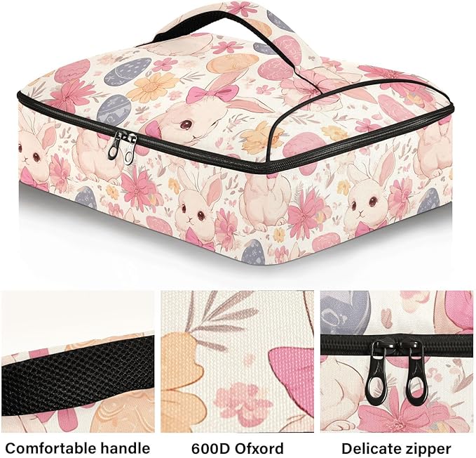 Casserole Carrier Lovely Bunnies PatternInsulated Casserole Carrier for Hot or Cold Food Thermal Lunch Tote for Potluck Parties Picnic Beach Fits 9 x 13 Inches Baking Dish