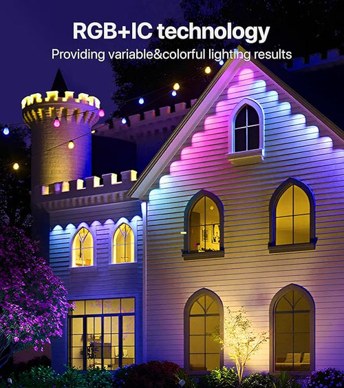 150FT RGB+IC LED Permanent Outdoor Lights: Eave Lights with Smart APP &amp Remote Control 72 Scene Modes Waterproof IP65 for Holiday Christmas Decorations