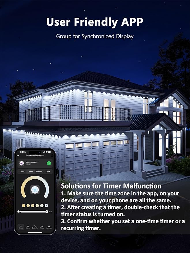 BrizLabs Signature Permanent Outdoor Lights 100ft 60 LED RGBCW Smart Christmas House Lights 200+ Custom Scene-Color Effect Waterproof Eave Light for Xmas Halloween Alexa Google Assistant Enabled