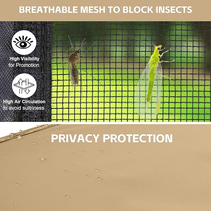 Canopy Universal Mosquito Netting Tent Converts 10'x10' Canopy Gazebo into Camping Inner Tent Screen House with Full PE Floors for Patio Outdoor Garden and Backyard（TOP &amp Frame NOT Included）Kh