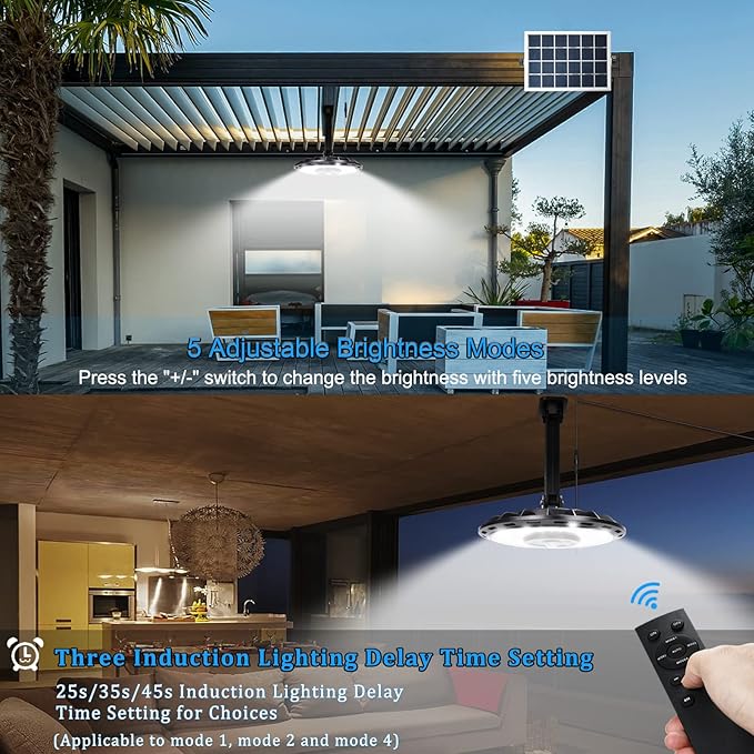 INDARUN Solar Shed Light Indoor Outdoor Solar Motion Lights with 5 Modes Up to 3000LM Waterproof Pendant Barn Lights for Porch Chicken Coop Garage Gazebo Lighting