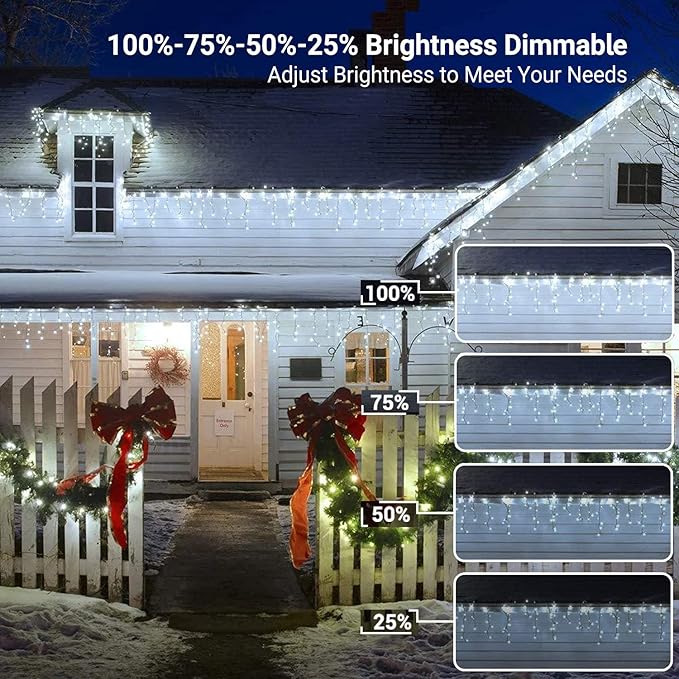 Brizled Color Changing Icicle Lights 29ft 360 LED Christmas Icicle Lights with Remote 11 Modes Cool White &amp Multicolor Xmas Lights for Xmas Wedding Home