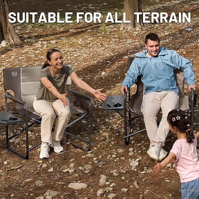 Timber Ridge XXL Director’s Chair – Heavy Duty Folding Camping Chair for Adults 500lb Capacity Extra Wide Padded Seat for Camping Sports Lawn Courtyard and Outdoor Use Tan