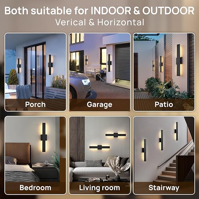Upgraded 2-Pack 23.6in Modern LED Outdoor Wall Lights 3000K 4000K 5000K Dimmable Black Exterior Wall Sconce Long Outside Light fixtures for House Garage Front Door
