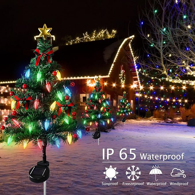 Dremisland Solar Christmas Tree Outside 4Pack Waterproof Solar Xmas Trees with 80 LED Lights 2 Flashing Modes Solar Christmas Decorations Outdoor Yard Garden Patio Cemetery Porch Pathway Decor