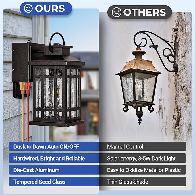 Dusk to Dawn Outdoor Lighting with GFCI Outlet Modern Oil Rubbed Bronze Exterior Light Fixtures Anti-Rust Outdoor Lights for House Garage Patio Doorway 100% Aluminum Waterproof