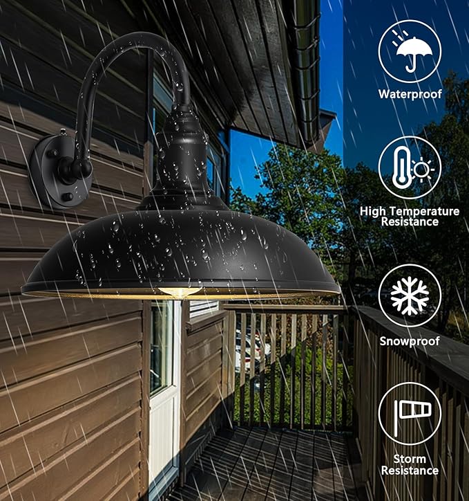 21 Large Outdoor Gooseneck Barn Light Dusk to Dawn Classic Outdoor Farmhouse Gooseneck Light for Porch Garage Exterior Lighting