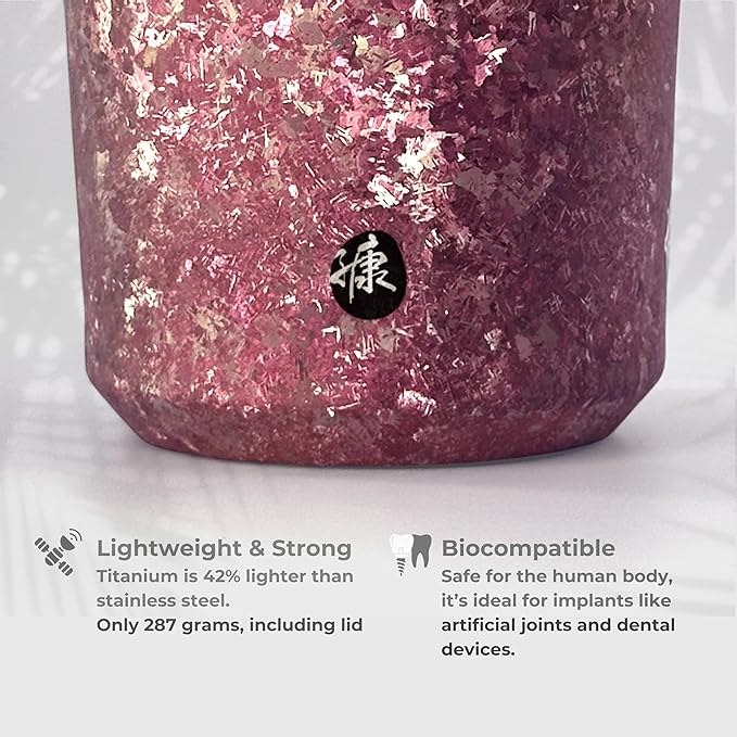 KOYASU Ti-Zen 12oz Pure Titanium Travel Coffee Mug - Grade 1 Titanium Double-Walled Insulated Tumbler - 1668°C Crystalline Texture Zero Metallic Aftertaste - Dawn Pink