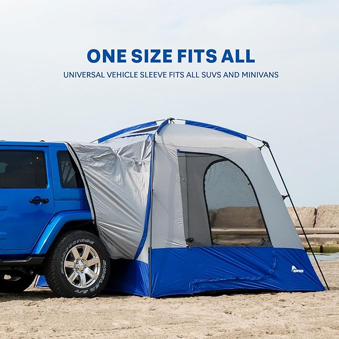 Napier Sportz SUV Tent | 9'x9' Car Camping Tent with Full Rainlfy and Awning | Fits All CUVs SUVs Minivans | Sleeps 5 Adults | Blue/Gray | Model 82000