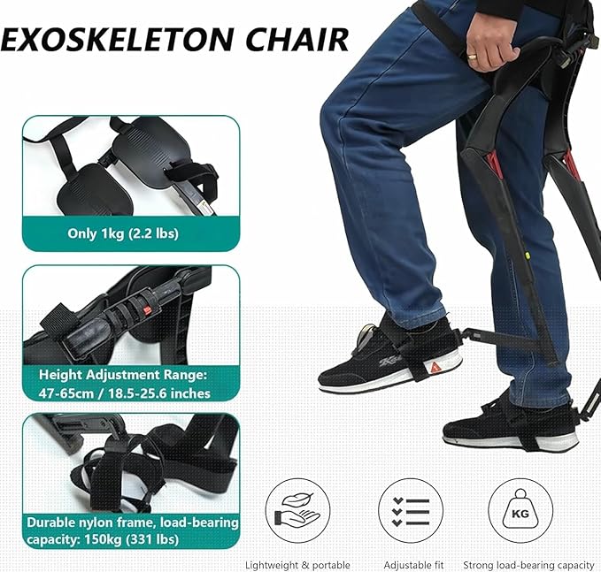 Lightweight Exoskeleton Wearable Chair Portable Invisible Chair Pants Up to 331 Lbs for Anglers Hikers Barbers Chefs Photographers Green