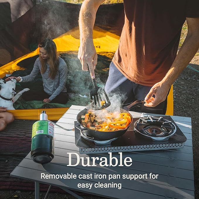 Coleman PEAK1 2-Burner Portable Camping Stove Premium 20000 BTUs Gas Stove with Adjustable Burners &amp Carry Case Great for Camping Tailgating Grilling BBQ &amp More