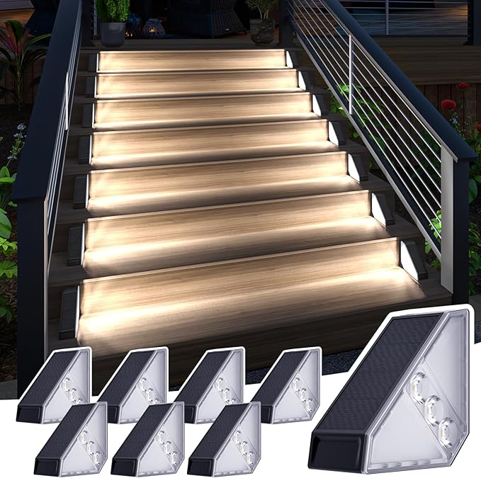 JSOT Solar Step Stair Lights Outdoor Yard Decor 8 Pack IP65 Waterproof Deck Lighting for Outside Solar Powered Solar Garden Light Decor for Fence Backyard Front Porch Step Balcony Wall Patio