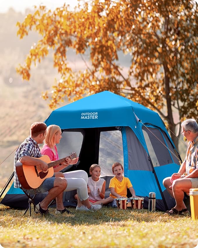 OutdoorMaster Updated Camping Tents 4/6 Person Camping Tent with Blackout Shelter Technology Easy Setup in 60 Seconds Weatherproof Pop Up Tent with Top Rainfly Instant Cabin Tent