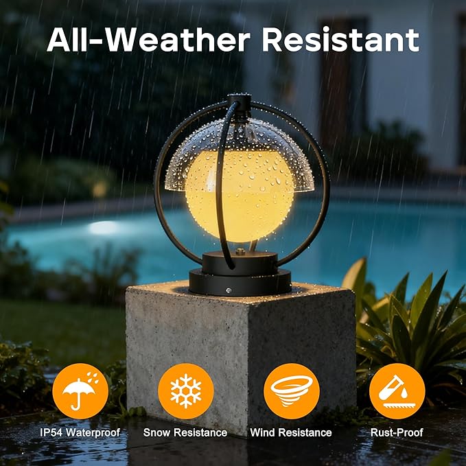 Solar Post Lights with Remote Control Modern Pillar Light Dusk to Dawn IP54 Waterproof Solar Post Cap Lights with 3200K LED Outdoor Light Fixture for Garden Deck Patio Outside Lighting (Moon)