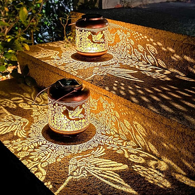 Hummingbird Solar Lanterns Outdoor Waterproof Hanging Solar Lights Hummingbird Gifts for Women Men Mom Metal Bird Decorative LED Lanterns for Yard Patio Lawn Pathway Landscape Garden Decor