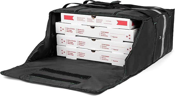 Homevative Insulated Pizza &amp Food Delivery Bag fits 4 Large Pizzas or Trays 20 x 20 x 8 Black