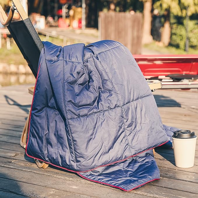 Sonive Blanket 52x75 Packable Compact Blanket Weatherproof Outdoor Down Alternative Throw Puffy Warm Quilt for Camping Hiking Backpacking Picnic Stadium Dark Blue