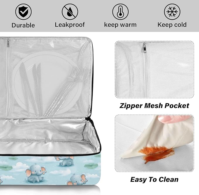Casserole Carrier Cute ElephantsInsulated Casserole Carrier for Hot or Cold Food Thermal Lunch Tote for Potluck Parties Picnic Beach Fits 9 x 13 Inches Baking Dish