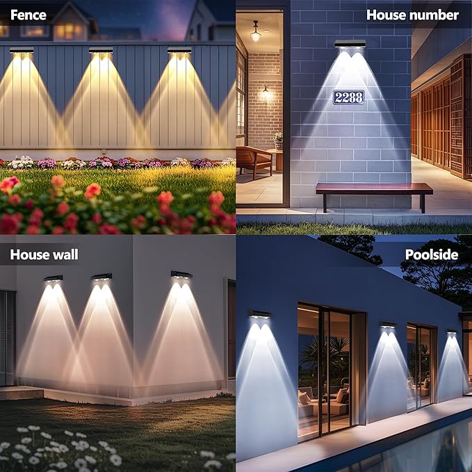 Brizled Solar Fence Lights Outdoor 6 Modes 2700/4500/6500K 250ml Fence Solar Lights IP65 Waterproof Outdoor Wall Light Landscape Lighting for Backyard Garden Patio Deck Railing Wall Poolside 8 Pack