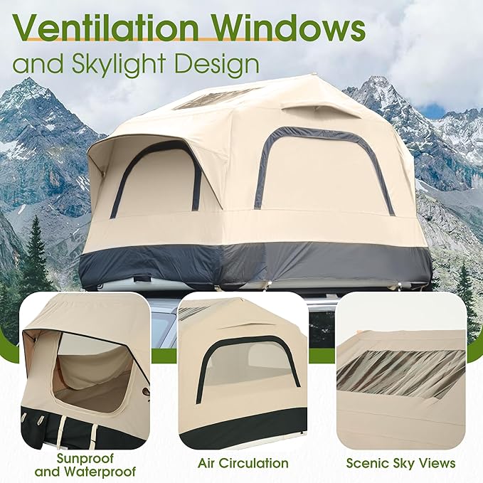 HOMEFUN Inflatable Rooftop Tent for Car Truck 2 Person Roof Tent with Waterproof 300D Fabric Windproof Design for Overlanding and Outdoor AdventureEasy to Set Up