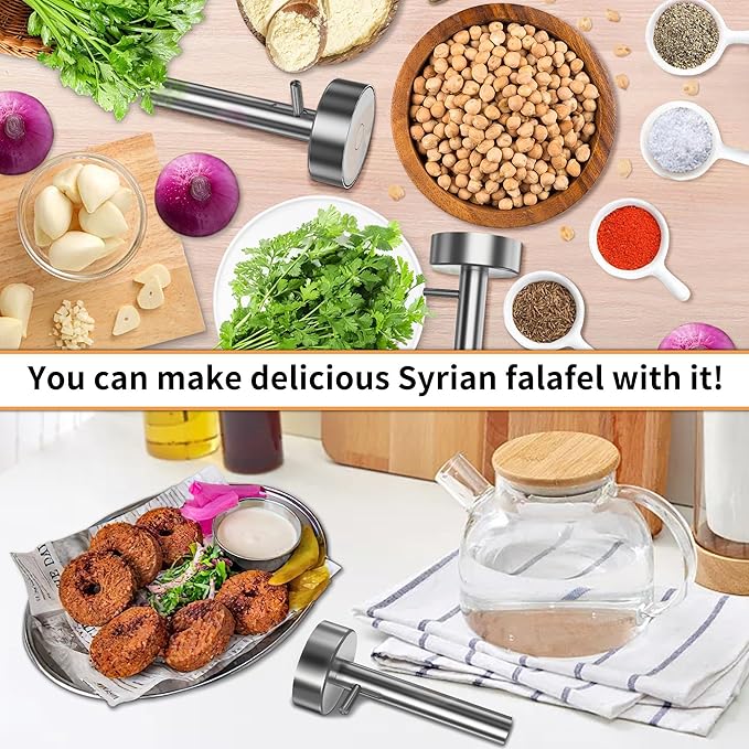 Falafel Scoop With Hole Stainless Steel Professional Falafel Maker Tool Scoop with Spatula Food Safe and Non-Sticky Stainless-Steel Donuts Sharp Syrian Felafel Maker Mold