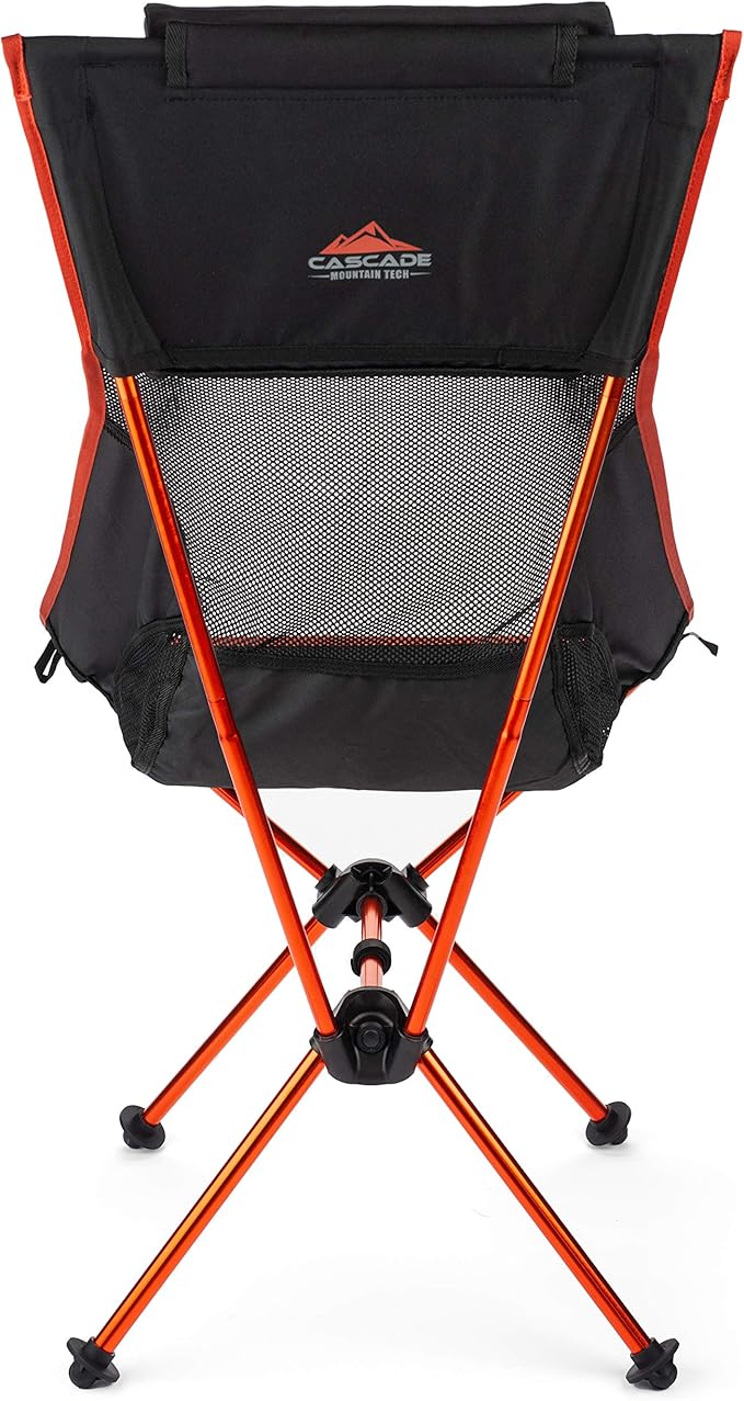 Cascade Mountain Tech Outdoor High Back Lightweight Camp Chair with Headrest and Carry Case - Black