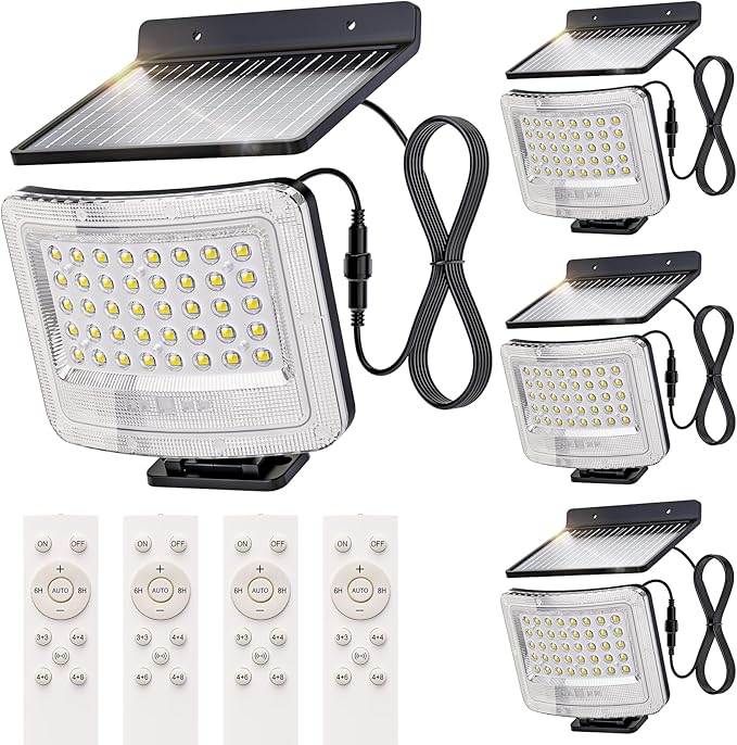Solar Lights Outdoor4000mAh Solar Flood Light with Remote Control and Motion SensorSloar Powered Security Lights with 16.4 FT Cable 3 ModesWaterproof for Outside Patio Yard