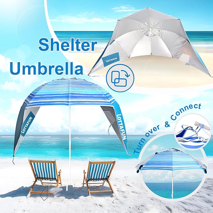 Beach Shelter Umbrella Premiere UPF 50+ Umbrella Shelter for Sun and Rain Protection for Adult (10-FootBlue Stripe)